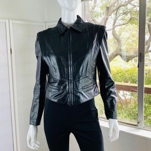 Vintage Loft, womens black leather jacket w/zip out liner., 12.